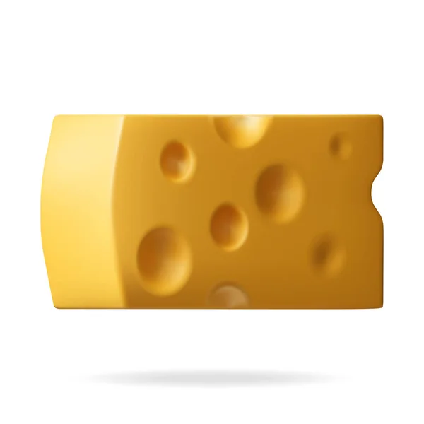 3Dチーズは白で隔離されました チーズアイコンをレンダリングします 牛乳乳製品 現実的な有機健康食品のシンボル ベクターイラスト — ストックベクタ