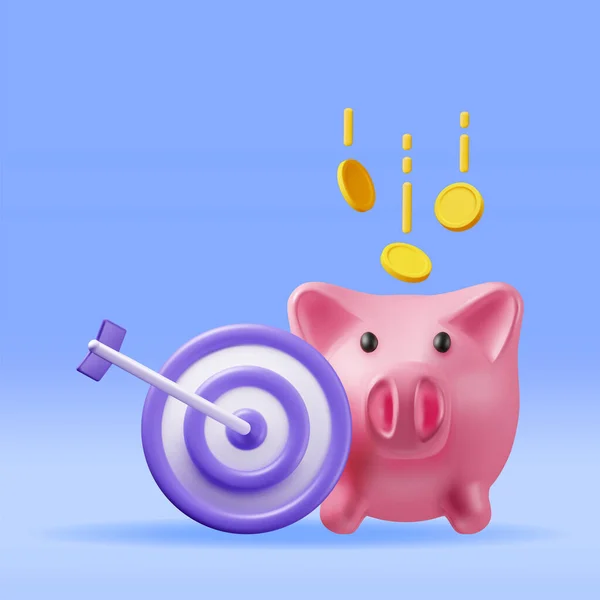 Piggy Bank Met Dart Target Geïsoleerd Render Plastic Piggy Bank — Stockvector