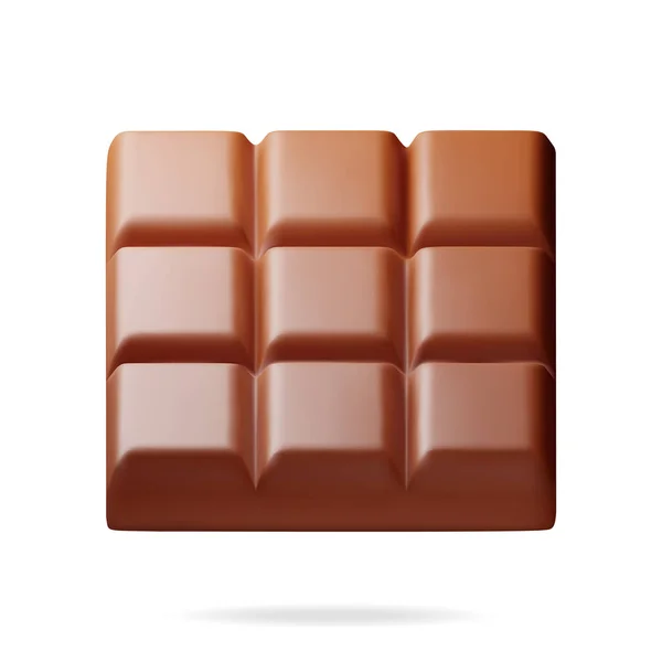 Barra Chocolate Con Leche Aislada Blanco Render Pieza Chocolate Marrón — Vector de stock