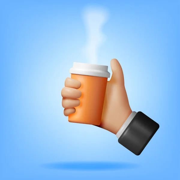 3D人类手握咖啡杯隔离 倒纸杯咖啡 外卖套件中的热咖啡或茶 卡布奇诺 浓缩咖啡 美洲咖啡 现实的病媒说明 — 图库矢量图片