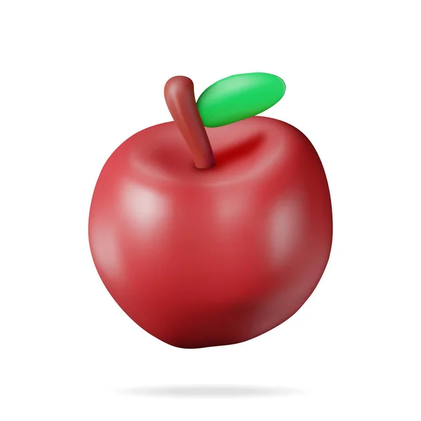 3Dレッドアップルフルーツ白に隔離されました 葉のアイコンでAppleフレッシュリップをレンダリングします 生鮮果物食品のシンボル要素 健康食品の概念 リアリズムベクトルイラスト — ストックベクタ