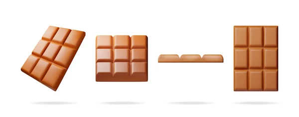 Milk Chocolate Bar Från Olika Vinklar Collection Isolerad Vitt Render — Stock vektor