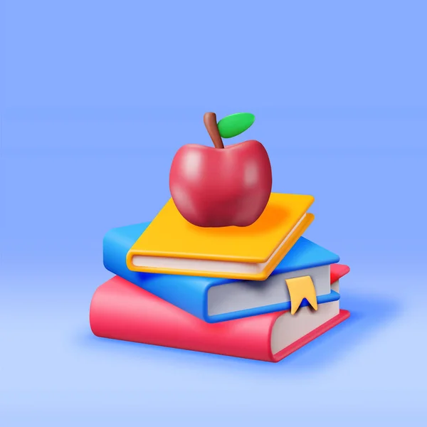 Red Apple Stack Paper Books Isolated 用Apple Icon渲染成堆的书籍 教育或商业文学 阅读教育 — 图库矢量图片