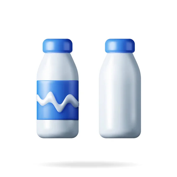 Скляна Пляшка Молоком Ізольована Білому Ренд Реалістична Пластикова Пляшка Молока — стоковий вектор