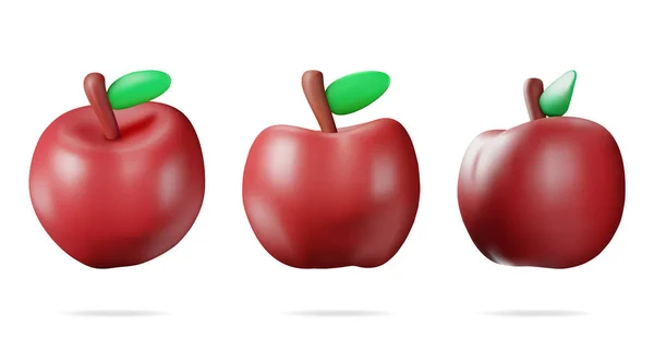 Red Apple Fruit Diferentes Angles Collection Isolado Branco Conjunto Renderização — Vetor de Stock