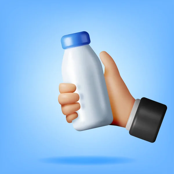 Bottiglia Vetro Con Latte Isolato Mano Render Realistico Bottiglia Plastica — Vettoriale Stock