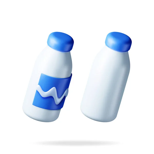 Bottiglia Vetro Con Latte Isolato Bianco Render Realistico Bottiglia Plastica — Vettoriale Stock