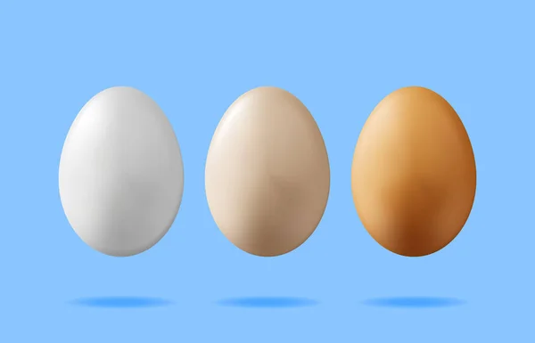 卵殻に3Dゆで卵分離 漫画の卵アイコンをレンダリングします 乳製品と食料品 イースター モックアップのコンセプト リアルなベクトルイラスト — ストックベクタ