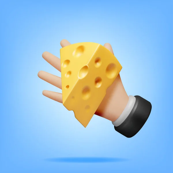 Pezzo Formaggio Triangolare Isolato Mano Render Cheese Icon Latte Latticini — Vettoriale Stock