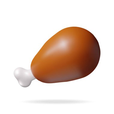 Üç boyutlu kızarmış taze tavuk bacağı beyaza izole edildi. Pişirilmiş barbekü ya da kızarmış tavuk eti gibi. Bacak bagetleri yemek için. Fast Food. Hindi eti. Vektör illüstrasyonu