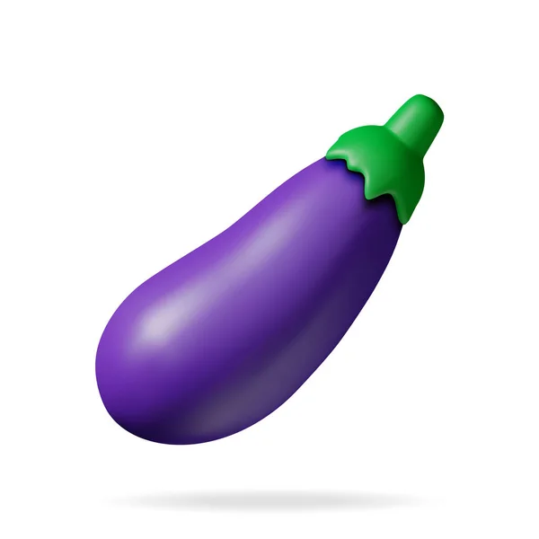 Fresh Eggplant Зеленим Листям Ізольований Білому Рендер Картун Еггарт Вегетабельний — стоковий вектор