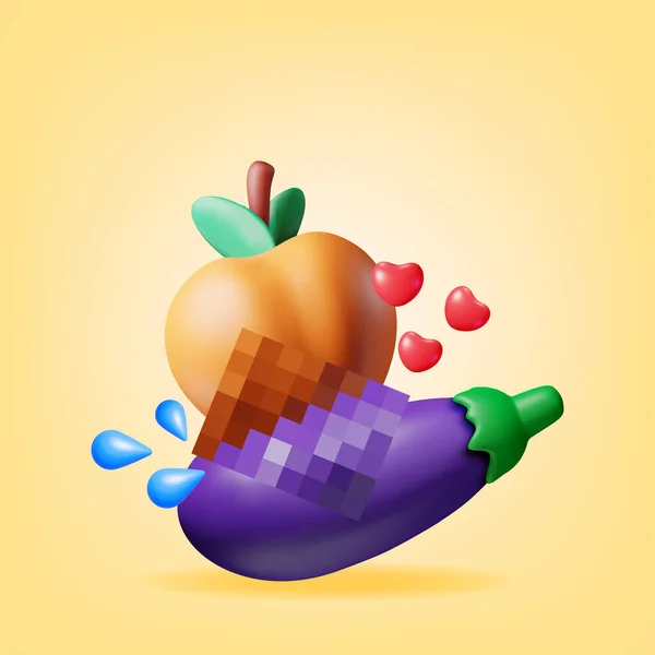 Pfirsich Und Auberginen Emoji Icon Isolated Render Cartoon Symbol Der — Stockvektor
