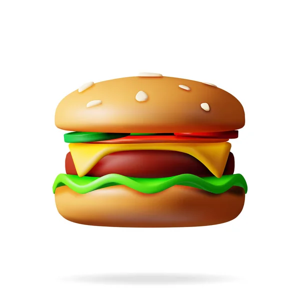 Tasty Burger Isolerad Vitt Render Burger Ikon Med Saltad Gurka — Stock vektor