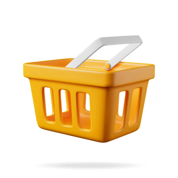 Оранжевый Пластик Корзина Покупок Изолированы Белом Realistic Shopping Cart Icon — стоковый вектор