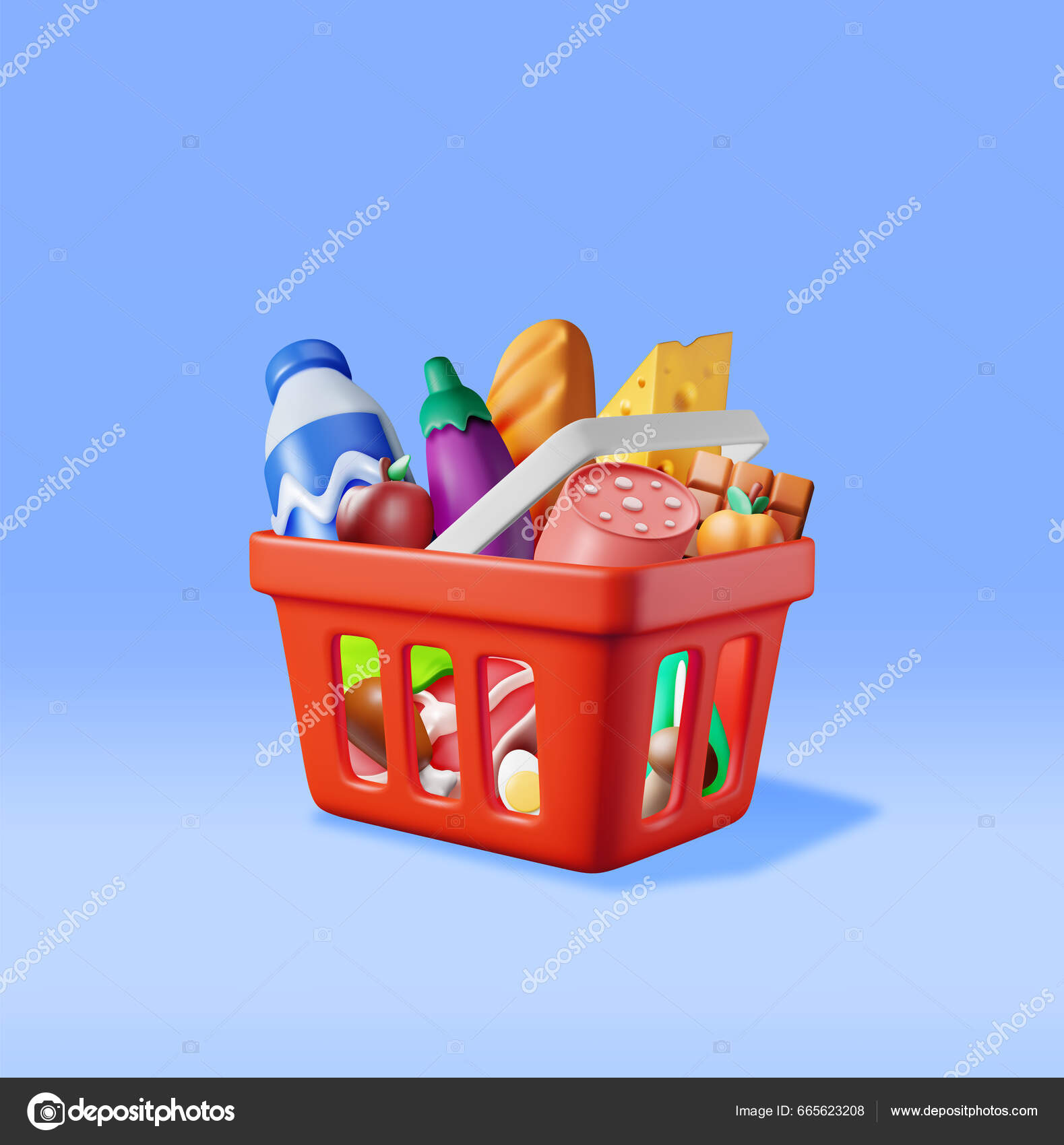 Shopping Plastkorg Med Färska Produkter Render Grocery Store Snabbköp Mat  vektor av ©abscent 665623208