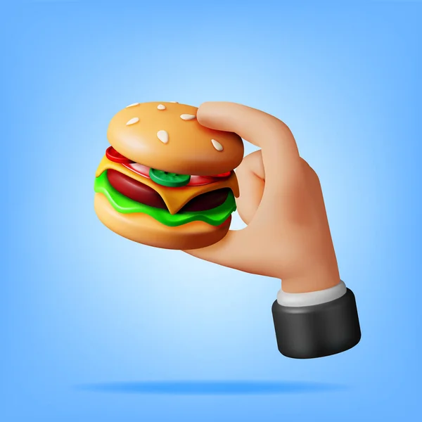 Saboroso Hambúrguer Nas Mãos Isolado Render Burger Icon Com Pepino — Vetor de Stock