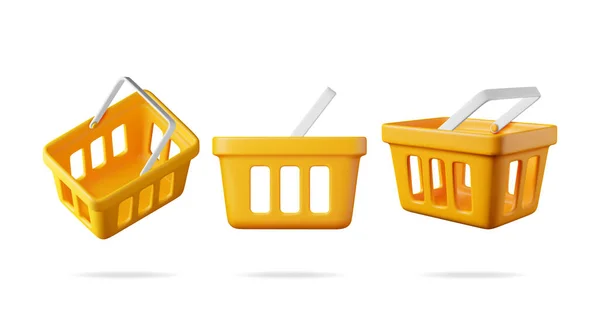 Orange Plastic Shopping Basket Great Angles Set Isolated Сдайте Аренду — стоковый вектор