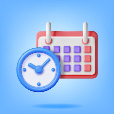 3D Kağıt Sarmal Duvar Takvimi ve Saatler izole edildi. Takvim ve Alarm Saatlerini Hazırla. Program, Randevu, Düzenleyici, Zaman Sayfası, Zaman Yönetimi, Önemli Tarih. Çizgi film Vektör İllüstrasyonu