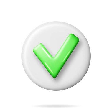 Yuvarlak şekilli 3D Sağ Düğme. Yeşil Evet ya da Doğru İşaretleme. Green Checkmark Tick Onaylama 'yı sunar. Doğru Seçim Konsepti. Anlaşma, Onay veya Güven Sembolü. Vektör İllüstrasyonu