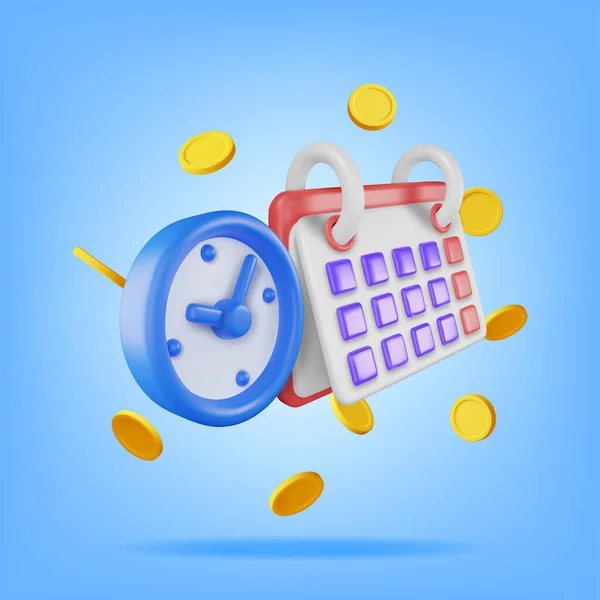Uhr Kalender Und Goldmünzen Isoliert Render Time Ist Money Concept — Stockvektor