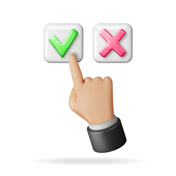 Right Wrong Button Shape Hand Green Yes Red Correct Incorrect — Stock Vector