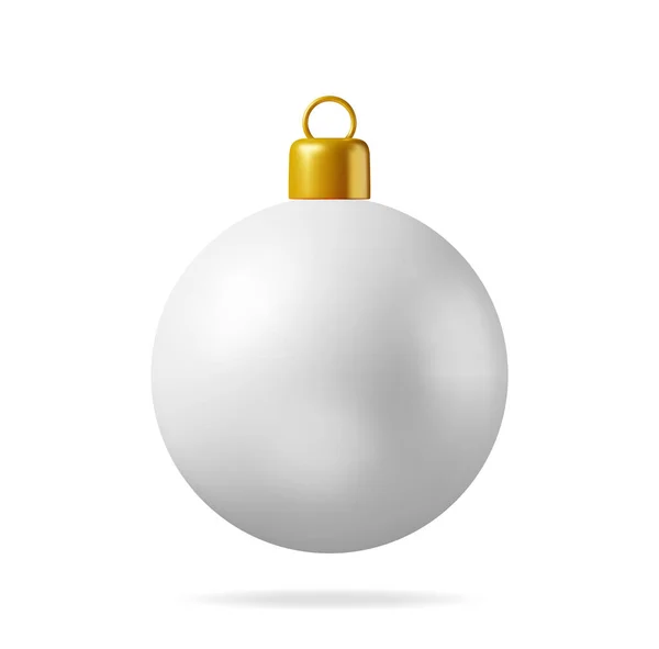 Palla Natale Bianca Con Morsetto Dorato Isolato Giocattolo Dell Albero — Vettoriale Stock