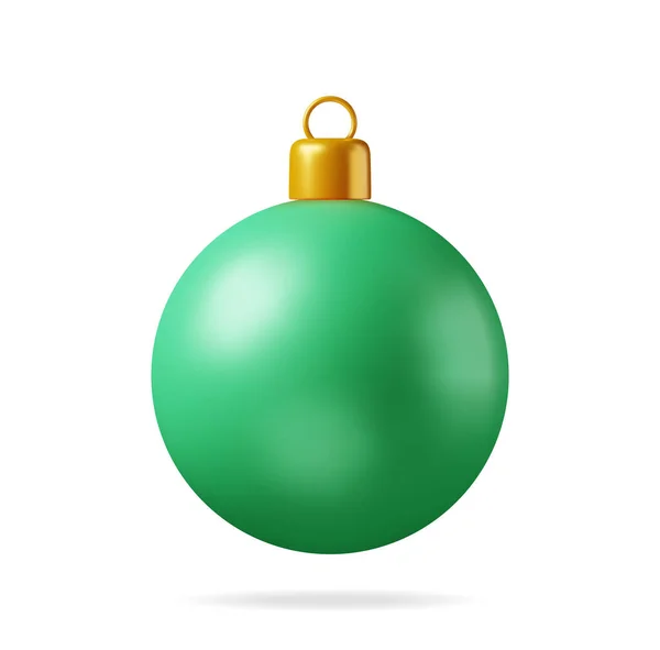 Green Christmas Ball Golden Clamp Isolated Render Glass Christmas Tree — Stock Vector