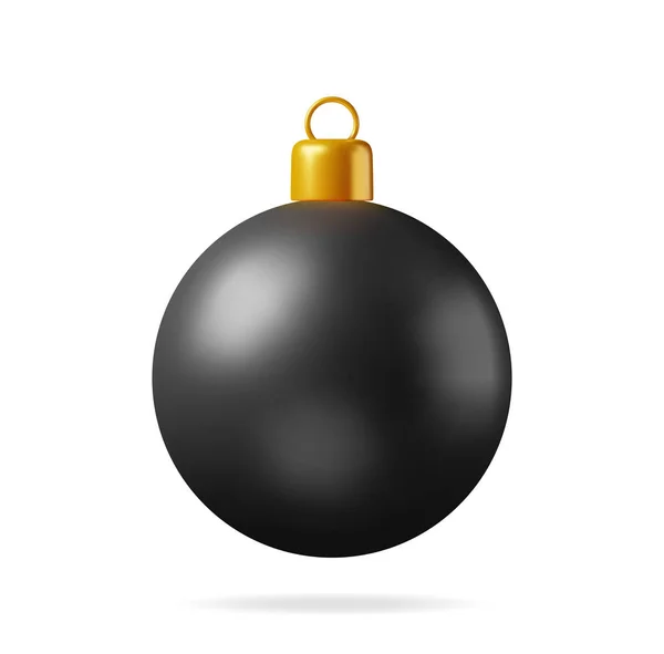 Black Christmas Ball Golden Clamp Isolated Render Glass Christmas Tree — Stock Vector