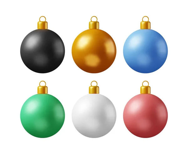 Uppsättning Julbollar Med Gyllene Klämma Isolerad Render Glass Christmas Tree — Stock vektor