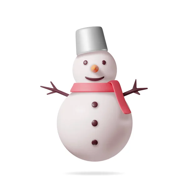 Белый Снеговик Ковшовой Шляпе Шарф Изолированы Отрицание Характера Снежного Человека — стоковый вектор
