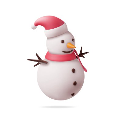 Şapkalı ve Fularlı 3 boyutlu beyaz kardan adam izole edildi. Kardan Adam Karakteri Oluştur. Yeni yılınız kutlu olsun. Mutlu Noeller Tatil. Yeni yıl ve Xmas Kutlaması. Gerçekçi Vektör İllüstrasyonu