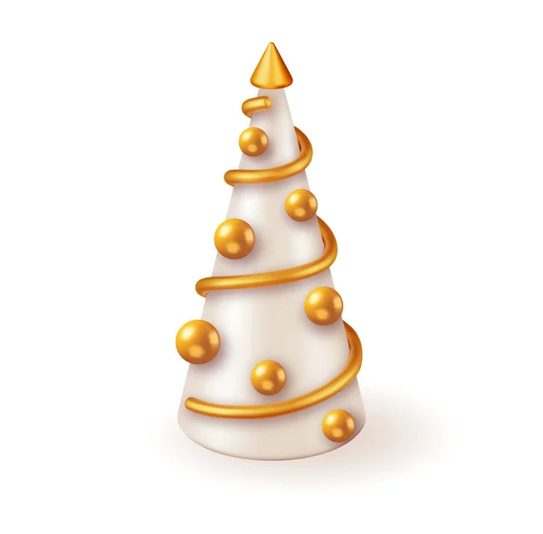 Abstrakter Weihnachtsbaum Mit Goldspirale Und Isolierten Kugeln Render Fichte Evergreen — Stockvektor