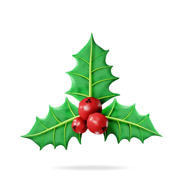 Jul Twig Holly Med Blad Och Bär Isolerade Render Mistletoe — Stock vektor