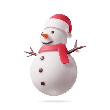 Şapkalı ve Fularlı 3 boyutlu beyaz kardan adam izole edildi. Kardan Adam Karakteri Oluştur. Yeni yılınız kutlu olsun. Mutlu Noeller Tatil. Yeni yıl ve Xmas Kutlaması. Gerçekçi Vektör İllüstrasyonu
