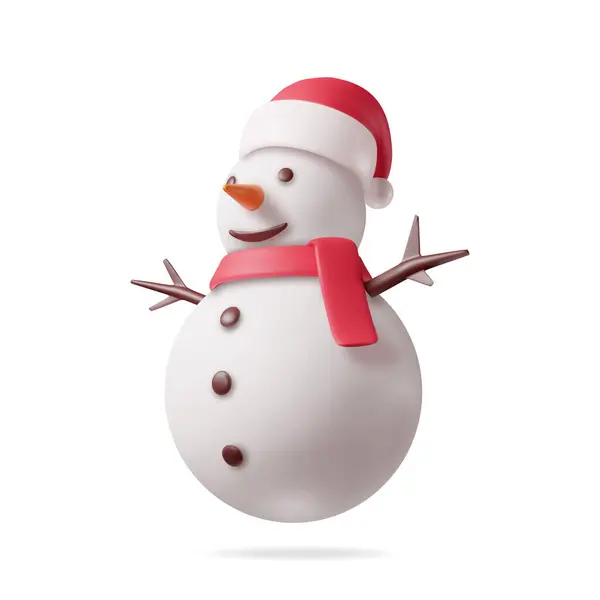 White Snowman Hoed Sjaal Geïsoleerd Geef Sneeuwman Karakter Gelukkig Nieuwjaar — Stockvector