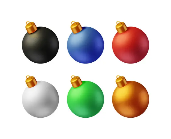 Uppsättning Julbollar Med Gyllene Klämma Isolerad Render Glass Christmas Tree — Stock vektor
