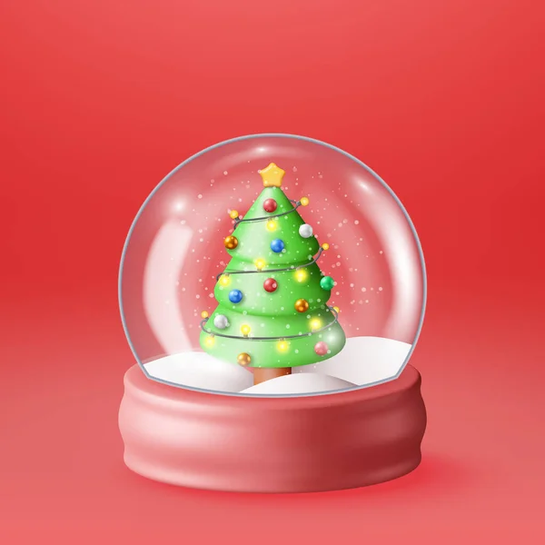 Glass Christmas Snow Globe Mit Isoliertem Baum Render Spere Podium — Stockvektor