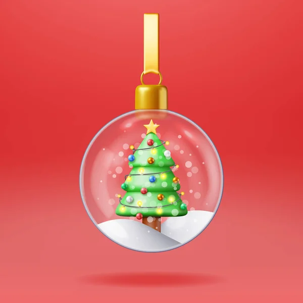Glas Jul Snöboll Med Träd Isolerad Render Sfär Med Fir — Stock vektor