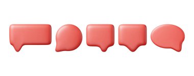 Beyaz 'da 3 Boyutlu Kırmızı Boş Konuşma Kabarcığı Seti. Sohbet Balonu İğnesi Koleksiyonu. Bilgilendirme Biçimi Mokup. İletişim, Web, Sosyal Ağ Medyası, Uygulama Düğmesi. Gerçekçi Vektör İllüstrasyonu