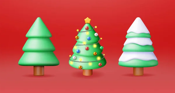 Árbol Navidad Decorado Con Bolas Colores Luces Guirnalda Estrella Dorada — Vector de stock