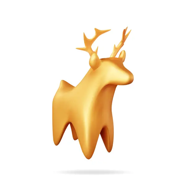 Christmas Deer Statue Isolated Render Gold Deer Figurine Cute Deer — Stock Vector