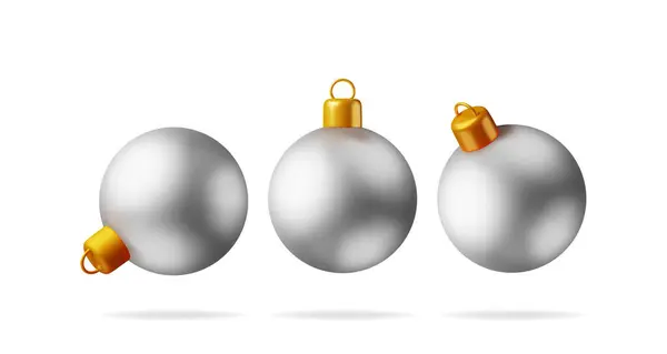 Balle Noël Blanche Avec Pince Dorée Isolée Rendre Verre Jouet — Image vectorielle