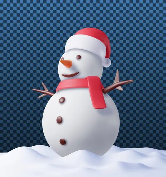 Boże Narodzenie Bałwan Ozdobiony Szalik Santa Hat Renderować Bałwana Snowdrift — Wektor stockowy