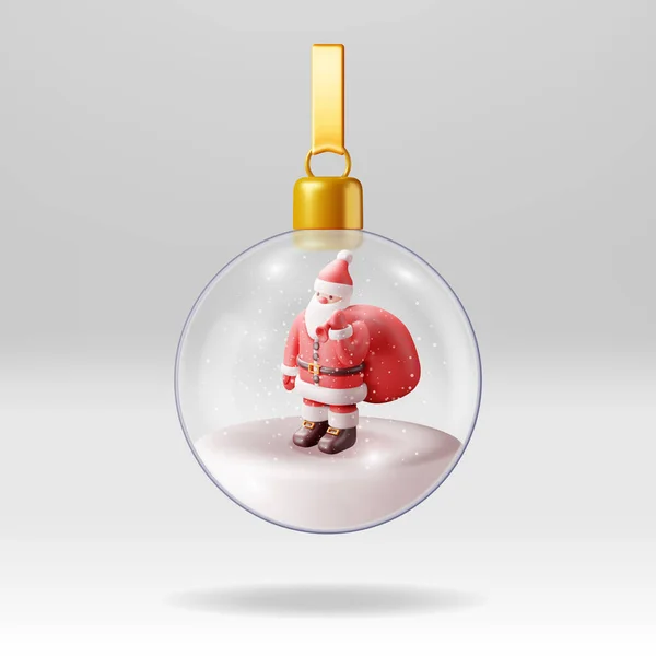 Globo Nieve Navidad Vidrio Con Santa Claus Aislado Render Sphere — Vector de stock