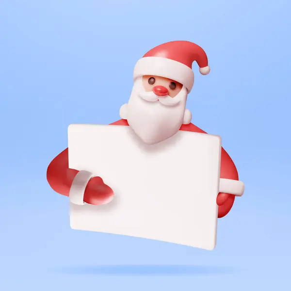 Funny Santa Claus Charakter Gruß Banner Verleih Weihnachtsmann Mit Blatt — Stockvektor