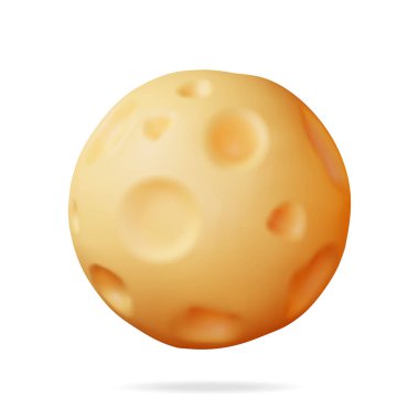 Krateri izole edilmiş 3D Dolunay Karikatürü. Sarı Ay Şeklini Göster. Luna Sembolü Basit Biçimli. Beyaz Arkaplanda Küre Ay elementi. Gerçekçi Vektör İllüstrasyonu