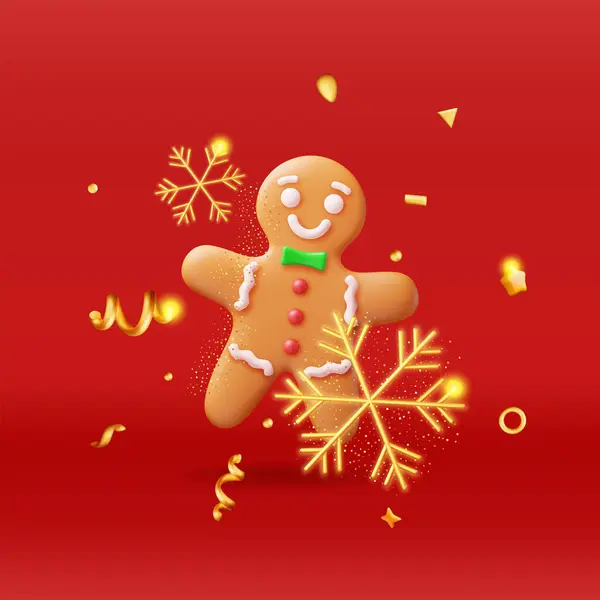 3Dホリデージンジャーブレッドマンクッキーとコンセッティ カラーアイシングで男の形をしたレンダークッキー 明けましておめでとうございます メリークリスマス休日 新年クリスマスお祝い ベクトルイラスト ベクターグラフィックス