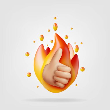 3D Parmak Yukarı El Hareketi izole edildi. Şenlik Ateşi Eli gibi. Müşteri Derecelendirme veya Oy Verme. Hot Like veya Love Button Sosyal Medya ve Mobil Uygulama için. Çizgi film Parmak Hareketleri. Vektör İllüstrasyonu