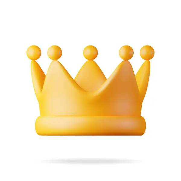Icono Corona Oro Aislado Blanco Render Golden Crown Emoji Symbol Ilustración De Stock