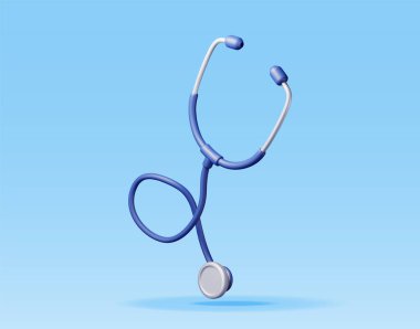 3D tıbbi steteskop maviye izole edilmiş. Steteskop doktoru enstrüman ikonu yap. İlaç ve sağlık, kardiyoloji, eczane, eczane, tıp eğitimi. Vektör illüstrasyonu
